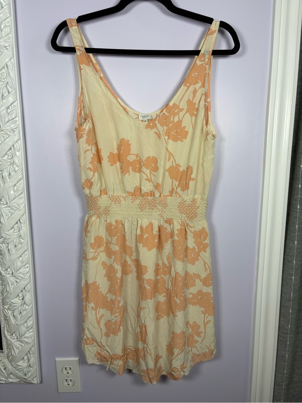Babaton Aritzia Peach & Cream Floral Sleeveless 100% Silk Chic Mini Dress M